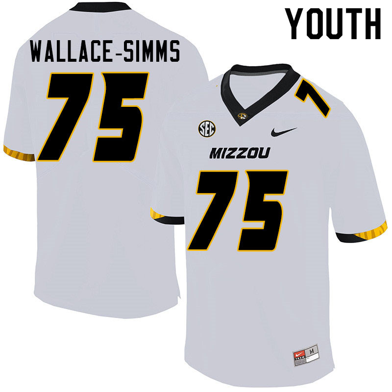 Youth #75 Tre'Vour Wallace-Simms Missouri Tigers College Football Jerseys Sale-White - Click Image to Close
